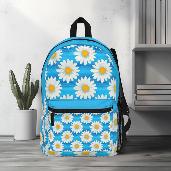 Turquoise Daisies Backpack, Floral Custom School Bookbag Gift for Kids Teens Adults