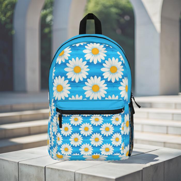 Turquoise Daisies Backpack, Floral Custom School Bookbag Gift for Kids Teens Adults