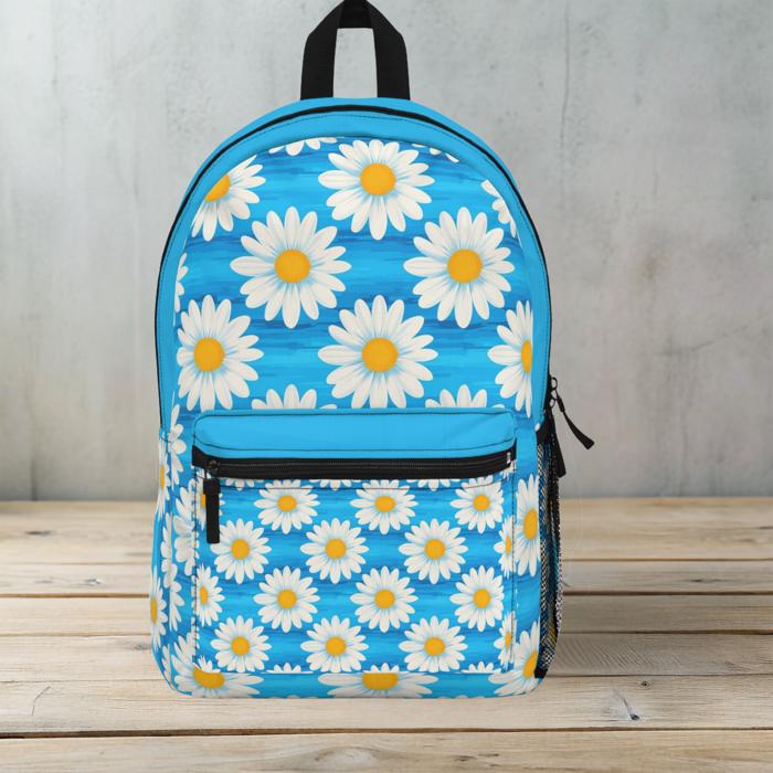 Turquoise Daisies Backpack, Floral Custom School Bookbag Gift for Kids Teens Adults