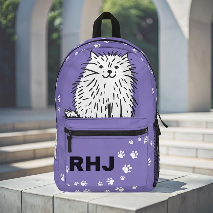 Fluffy Cat Custom Name Backpack, Fun Design for School, Work or Everyday