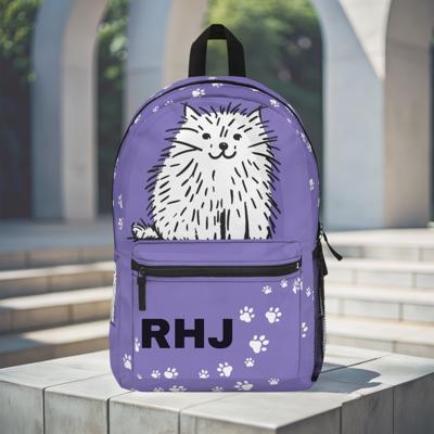 Fluffy Cat Custom Name Backpack, Fun Design for School, Work or Everyday