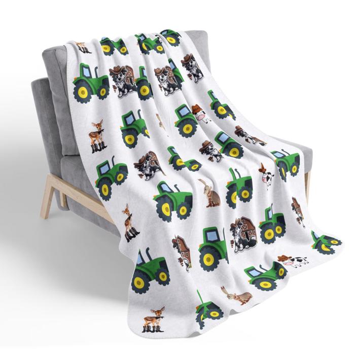 Western Animals and Tractors Cute Sherpa Fleece Blanket