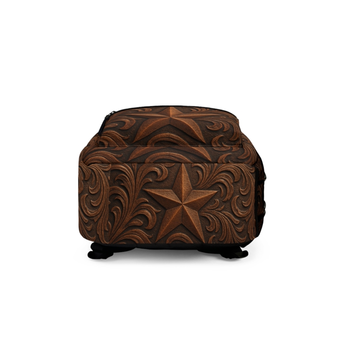 Tooled Leather Look Backpack, Western Star School Bag