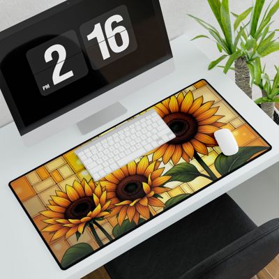 Sunflowers Stained Glass Style Large Desk Mat/Gaming Pad