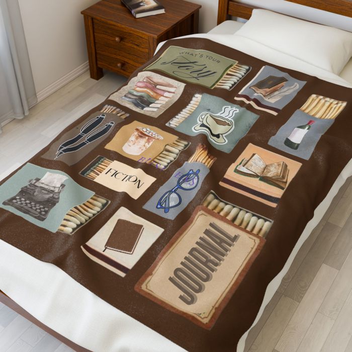 Book Lovers Minky Blanket,  Retro Matchbook Design Featuring Journals Fiction Coffee & More