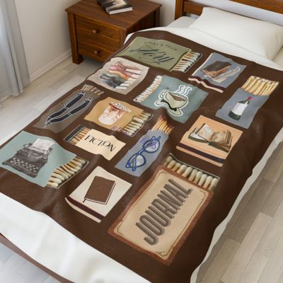 Book Lovers Minky Blanket,  Retro Matchbook Design Featuring Journals Fiction Coffee & More