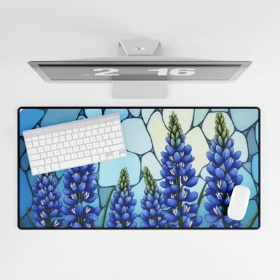 Bluebonnets Stained Glass Style Desk Mat, Large Gaming Pad