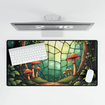 Mushrooms Stained Glass Style Desk Mat/Gaming Pad