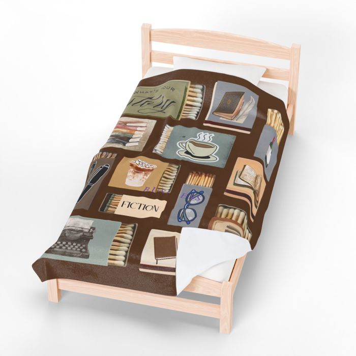 Book Lovers Minky Blanket,  Retro Matchbook Design Featuring Journals Fiction Coffee & More