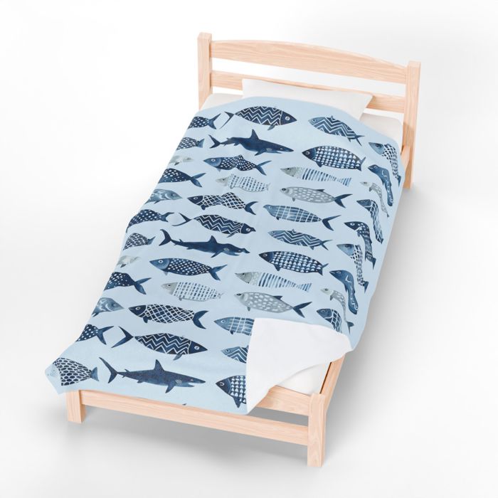 So Many Fish  Minky Velveteen Plush Blanket