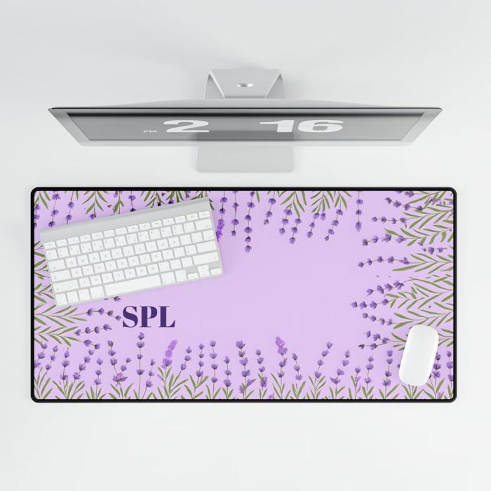 Lavender Wildflowers Desk Mat, Gardeners Work From Home Office Gift, Remote Worker or Gamer Floral Table Pad