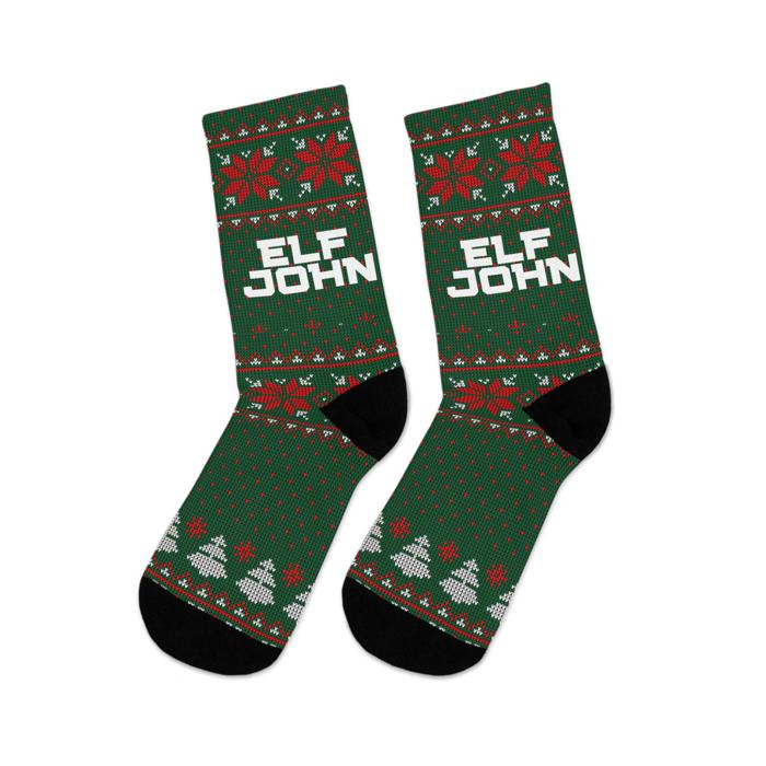Custom Elf Name Ugly Christmas Sweater Socks,  Funny Stocking Stuffer or Secret Santa Gift