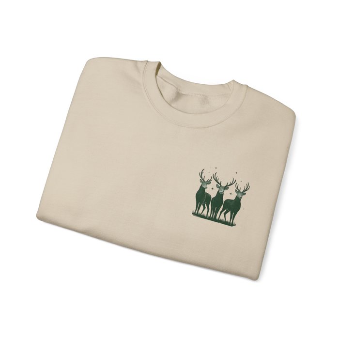 Reindeer  Crewneck Sweatshirt, Front & Back Forest Wildlife Design