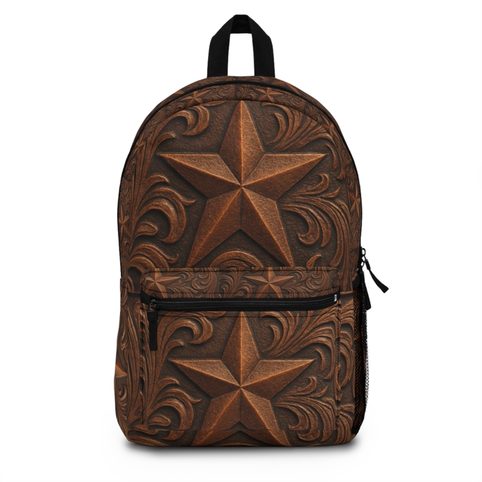 Tooled Leather Look Backpack, Western Star School Bag