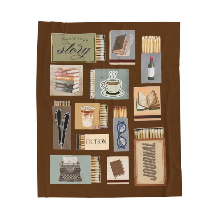 Book Lovers Minky Blanket,  Retro Matchbook Design Featuring Journals Fiction Coffee & More