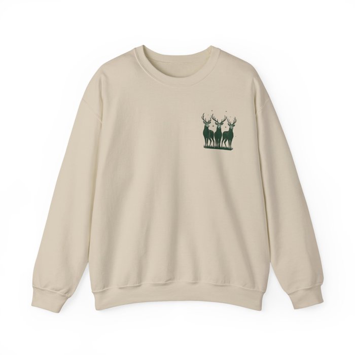 Reindeer  Crewneck Sweatshirt, Front & Back Forest Wildlife Design
