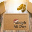  Santa Hat Funny Doormat, Outdoor Welcome Mat Sleigh All Day Design