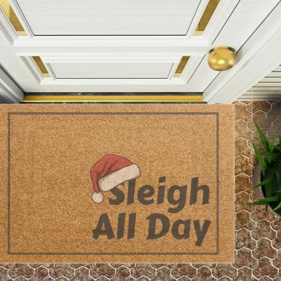 Santa Hat Funny Doormat, Outdoor Welcome Mat Sleigh All Day Design
