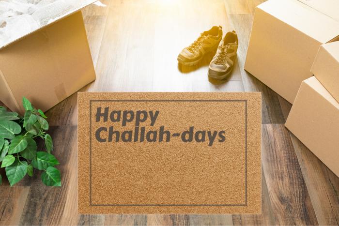 Hanukkah Themed Doormat, Outdoor Welcome Mat Happy Challah-Days Design
