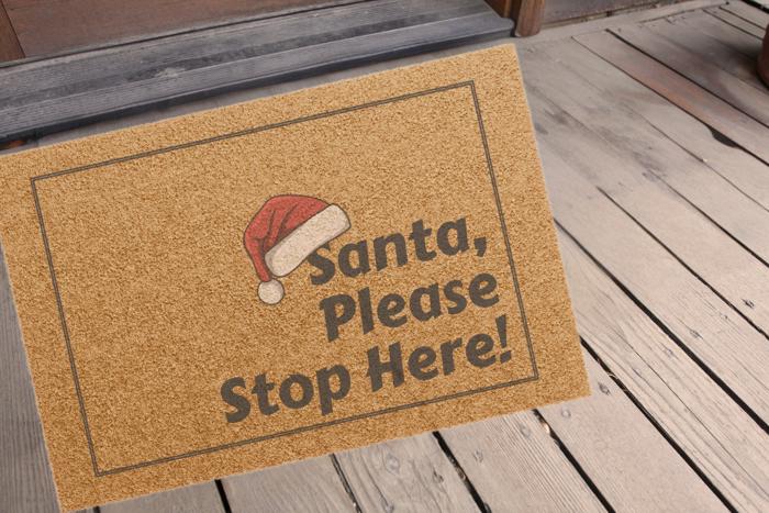Santa Please Stop Here Doormat, Outdoor Welcome Mat Xmas Design