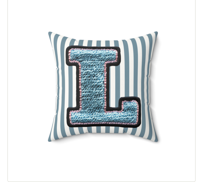 Custom Initial Letter Faux Suede Pillow, Cute Monogram Dorm Room Decor