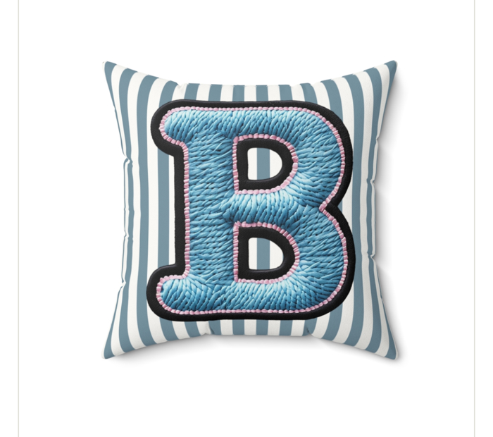 Custom Initial Letter Faux Suede Pillow, Cute Monogram Dorm Room Decor