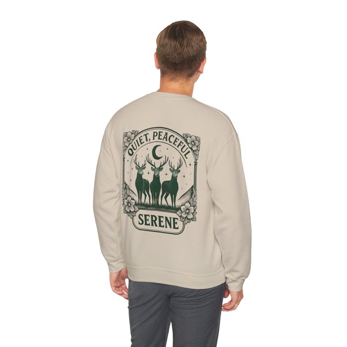 Reindeer  Crewneck Sweatshirt, Front & Back Forest Wildlife Design