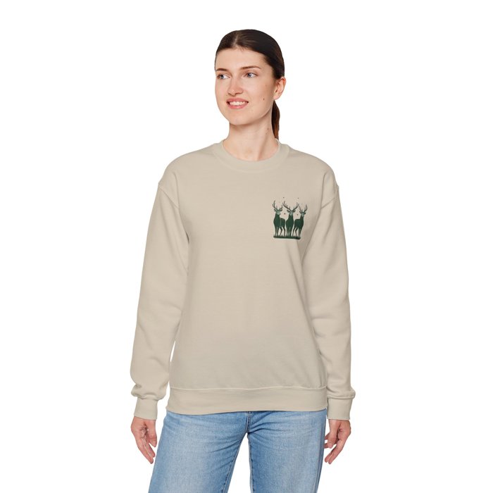 Reindeer  Crewneck Sweatshirt, Front & Back Forest Wildlife Design