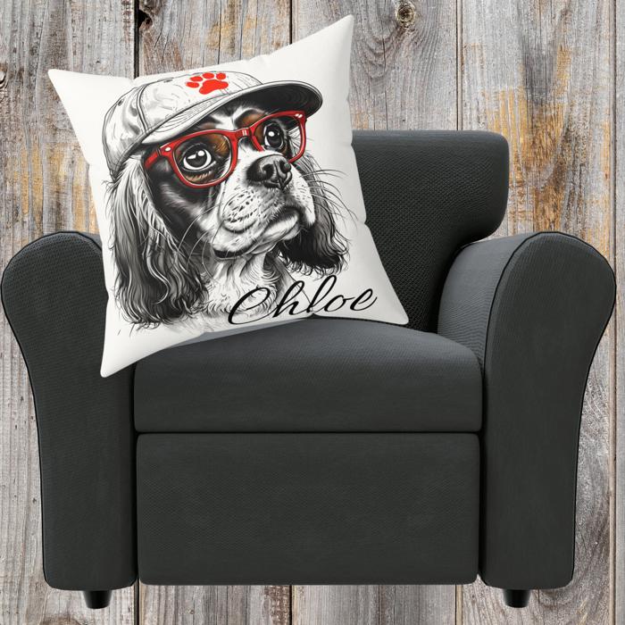 Custom Pet in Cap & Glasses Cute  Faux Suede Throw Pillow, You Choose the Breed