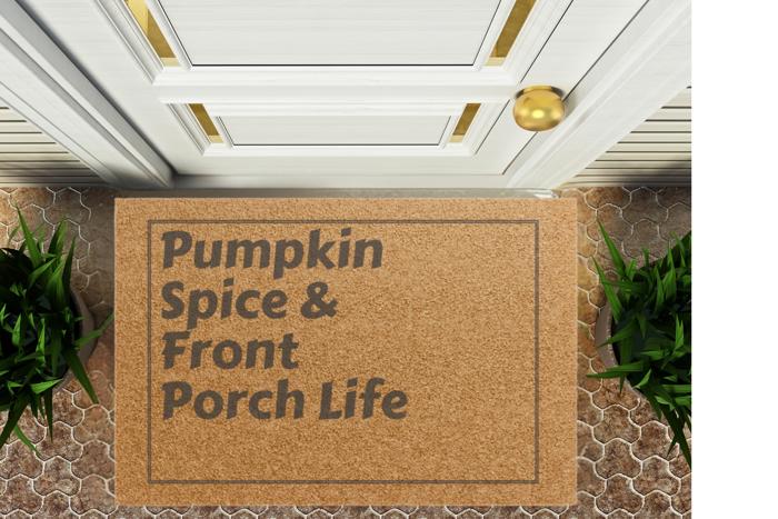 Autumn Themed Doormat, Outdoor Welcome Mat Pumpkin Spice & Front Porch Life Design