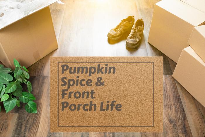 Autumn Themed Doormat, Outdoor Welcome Mat Pumpkin Spice & Front Porch Life Design