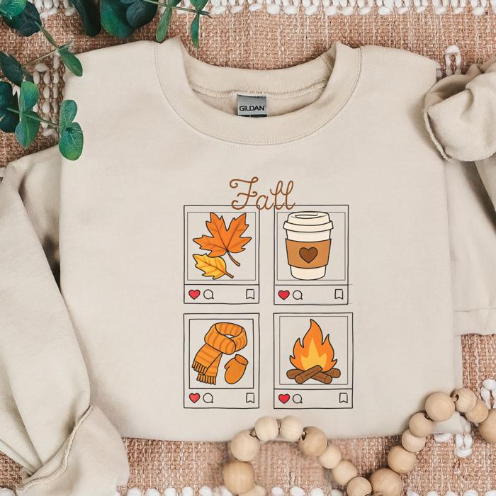 Fall Aesthetic Sweatshirt, Instant Camera Style Autumn Design