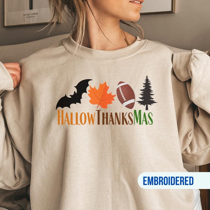 Fall Holidays Embroidered All-in-One  Crewneck Sweatshirt