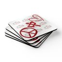  Peace Mahjong Love Hardboard Coasters with Cork Bottom (Set of 4), Tile Game Players Gift