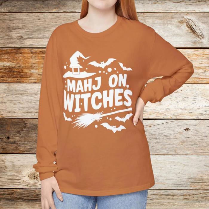 Mahjongg Halloween Comfort Colors Long Sleeve T-Shirt, Spooky Game Night Shirt for Mah Jong Players