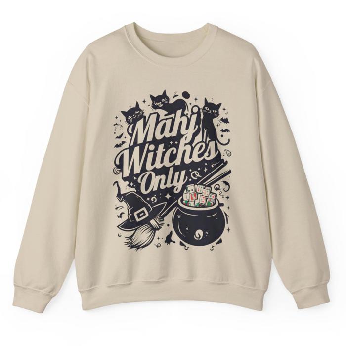 Mahjongg Witches Halloween Sweatshirt, Black Cats & Bats Mahjong Sweater, Funny Gift for Mah Jongg Game Players