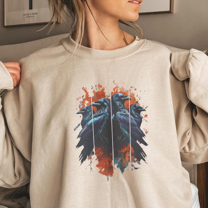 Ravens Halloween Sweatshirt, Artistic Crows Gothic Sweatshirt