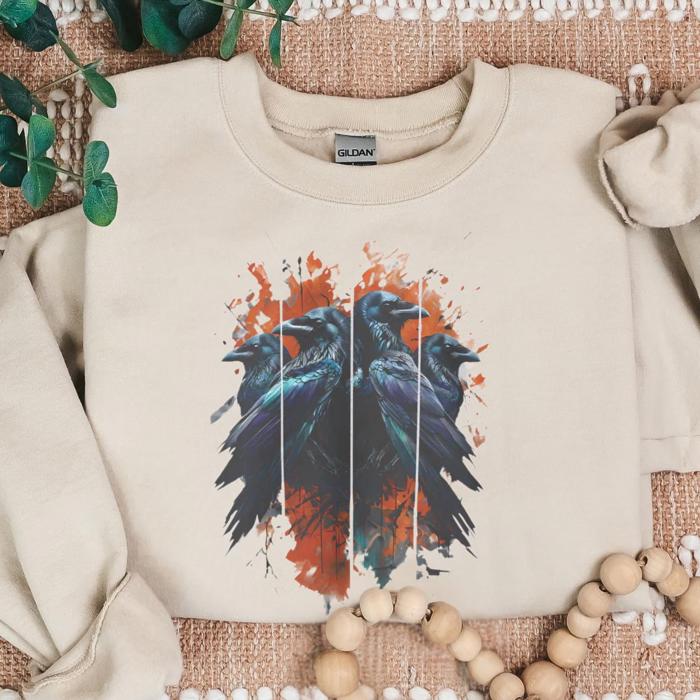 Ravens Halloween Sweatshirt, Artistic Crows Gothic Sweatshirt