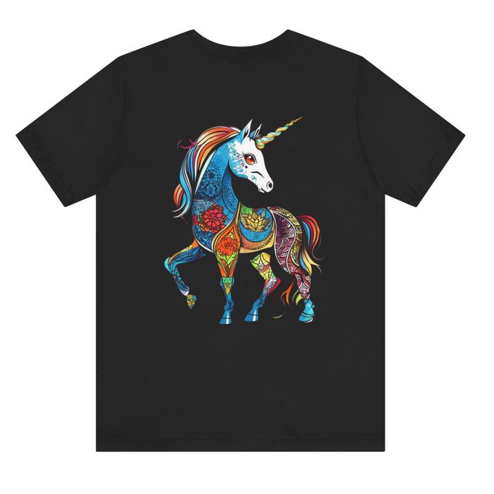 Unicorn Mosaic Short Sleeved Tee, Colorful Abstract Horse Art 