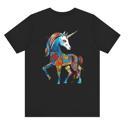  Unicorn Mosaic Short Sleeved Tee, Colorful Abstract Horse Art 