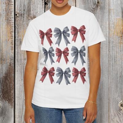 Patriotic Gingham Bows Comfort Colors Cute Coquette Tshirt