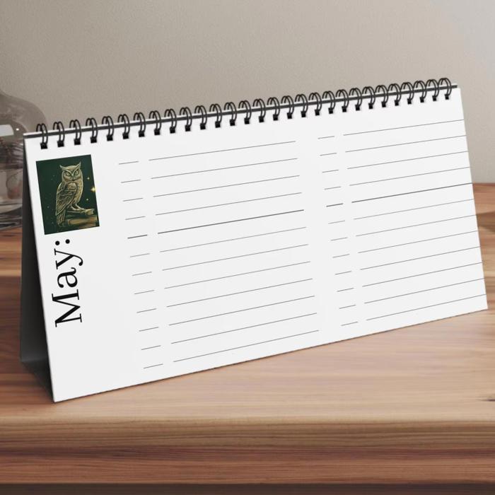 Personalized Owl Design Desktop Reading Log, Monthly Fill-In Books Tracker