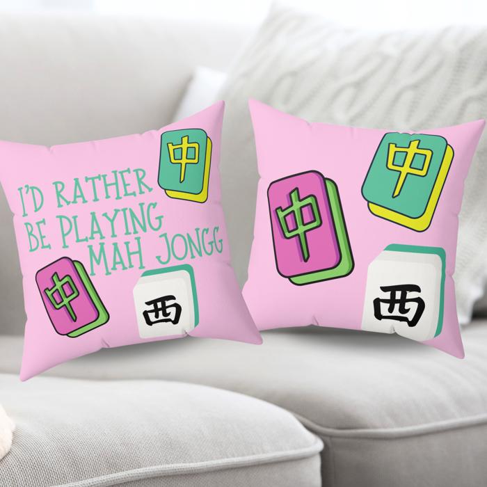 Rather Be Playing Mahjong Faux Suede Double Sided Throw Pillow, Mahj Tile Game Lovers Home Decor Gift