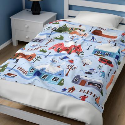 Snowy Village Mink Plush Blanket, Christmas or Hanukkah Gift, Super Soft Throw