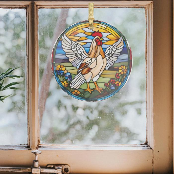 Chicken  Suncatcher Stained Glass Style Acrylic Ornament