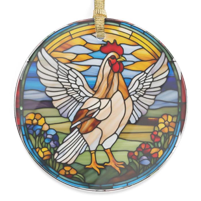 Chicken  Suncatcher Stained Glass Style Acrylic Ornament