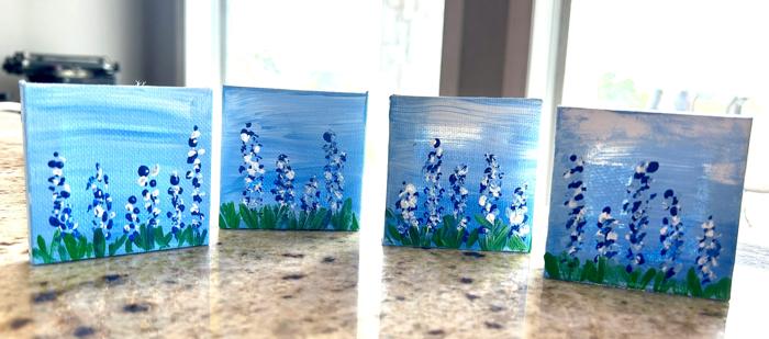 Bluebonnet Mini Canvas and Wooden Easel, Hand Painted Texas flower art
