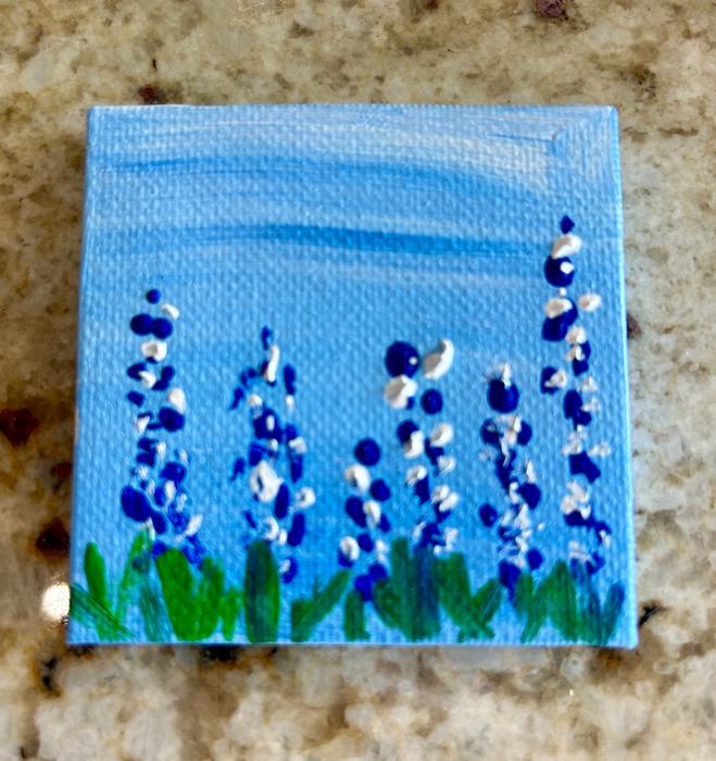 Bluebonnet Mini Canvas and Wooden Easel, Hand Painted Texas flower art