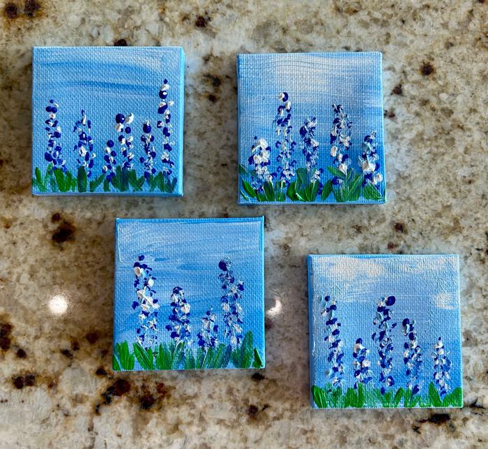 Bluebonnet Mini Canvas and Wooden Easel, Hand Painted Texas flower art