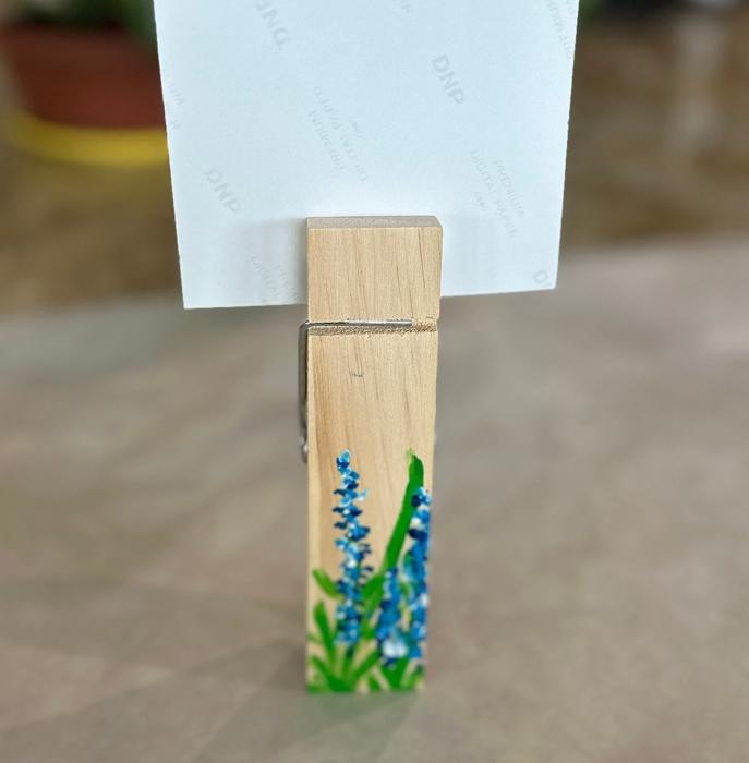 Bluebonnet Note Clip/Recipe Card/Photo Holder, Hand Painted 